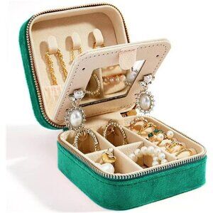 Travel Velvet Jewelry Box with Mirror, Mini Gifts Case for Women Girls, Small